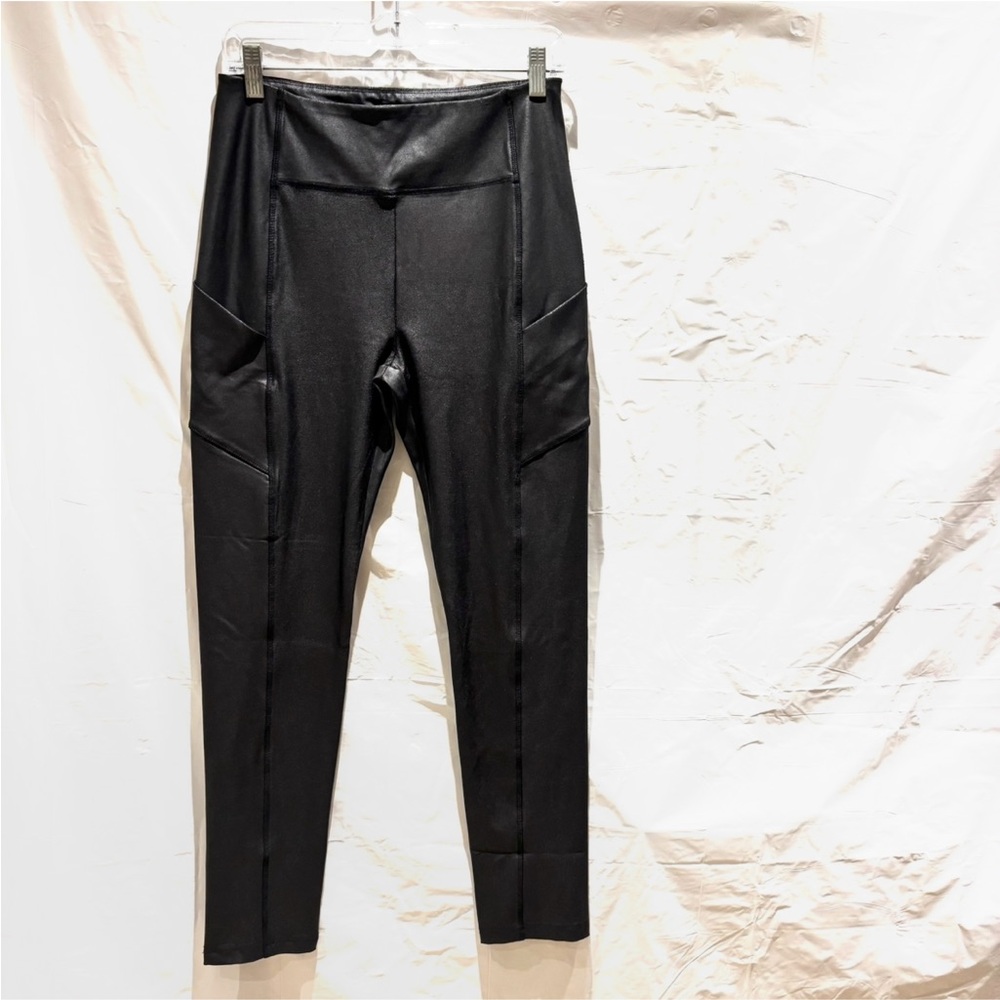 NWOT 21 Saints Black Metallic Faux Leather Skinny Stretch Pull On Leggings SZ L